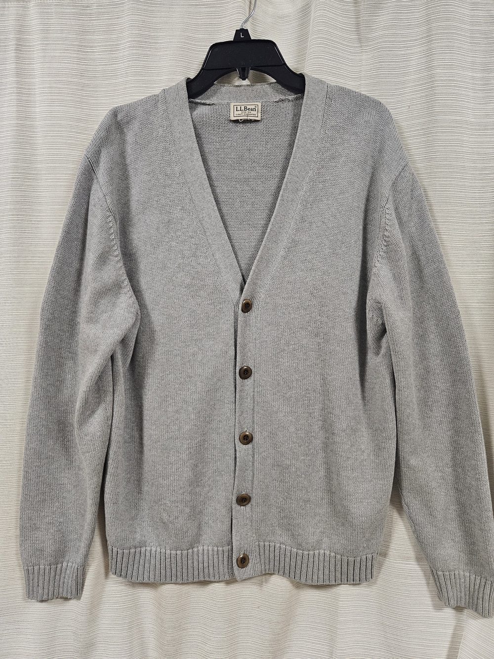 Vintage L.L. Bean Men's Gray Button-Front Cotton Cardigan Sweater
